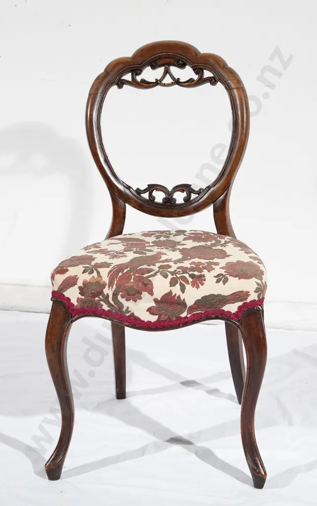 Set Six Victorian Walnut Balloon Back Dining Chairs Image 1++