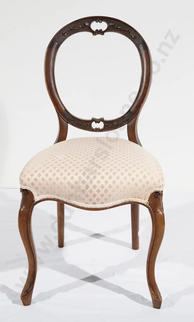 Set Six Victorian Walnut Balloon Back Dining Chairs Image 1++