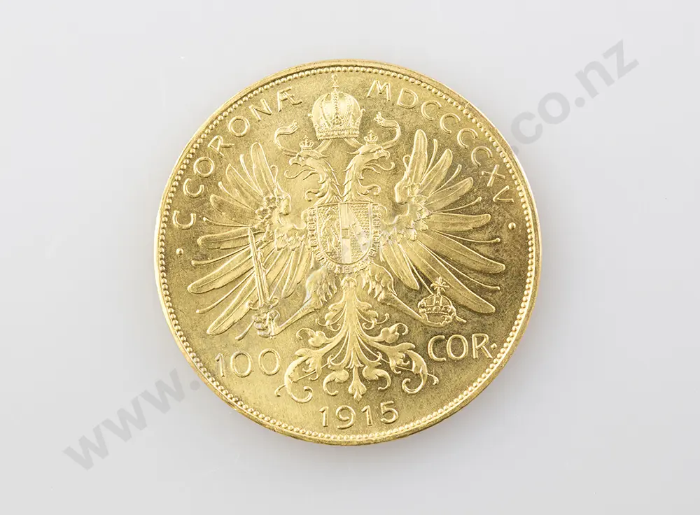 1915 100 Corona Franz-Joseph I Austria Gold Coin Re-Strike Image 1++