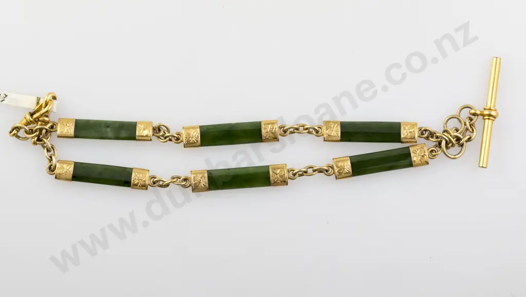 Early C20th Greenstone Rail Albert Chain Image 1++