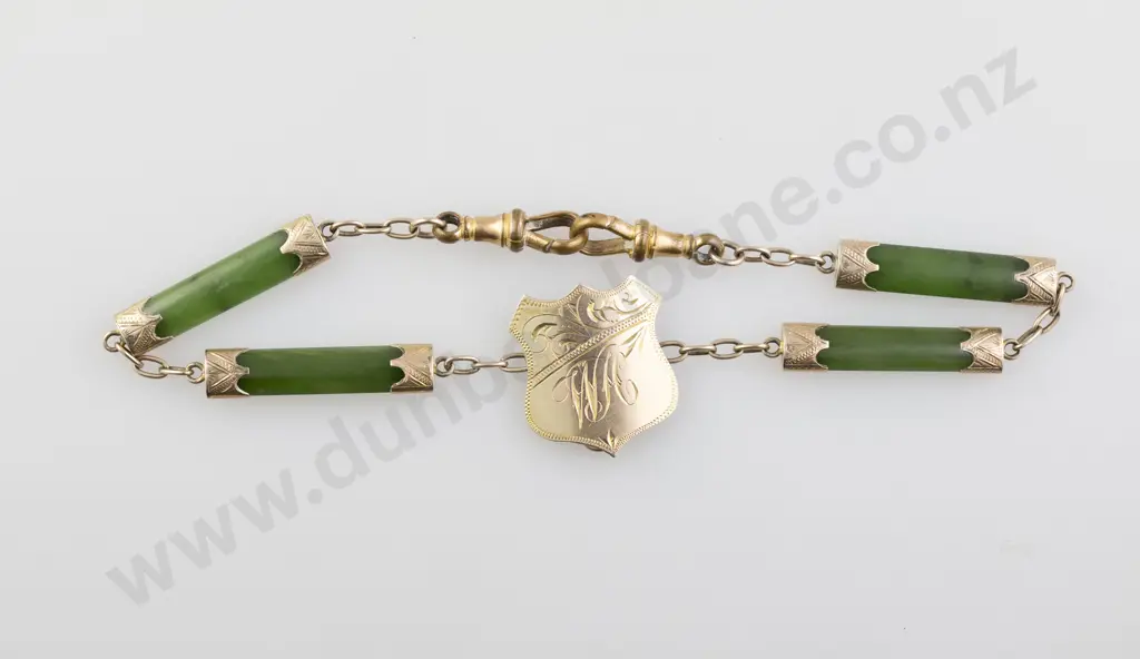 Early C20th Greenstone Rail Albert Chain Image 1++
