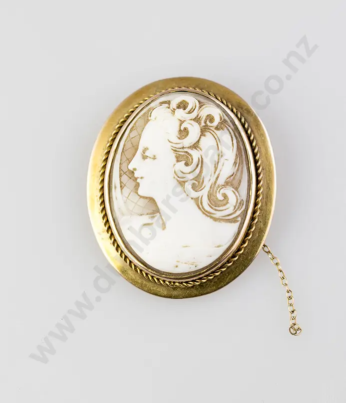 Early C20th 9ct Portrait Cameo Brooch Image 1++