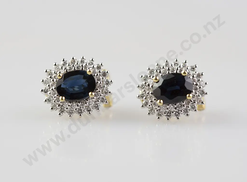 Pair 18ct Sapphire & Diamond Cluster Earrings Image 1++