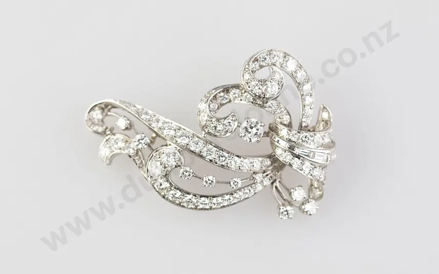 18ct White Gold 83stone Diamond Spray Brooch Image 1++
