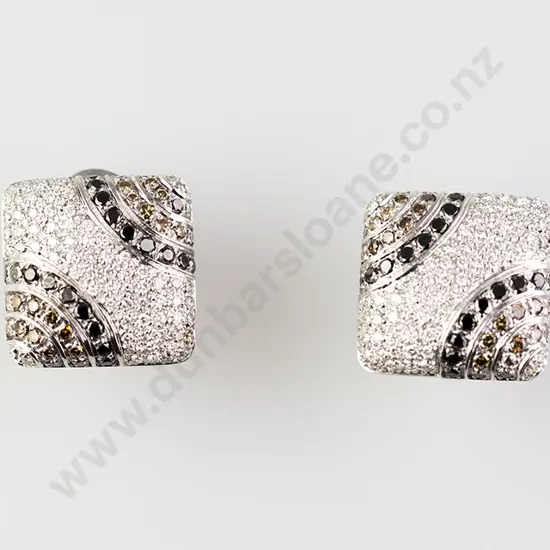 Pair 18ct White Gold Fancy Diamond Cluster Earrings