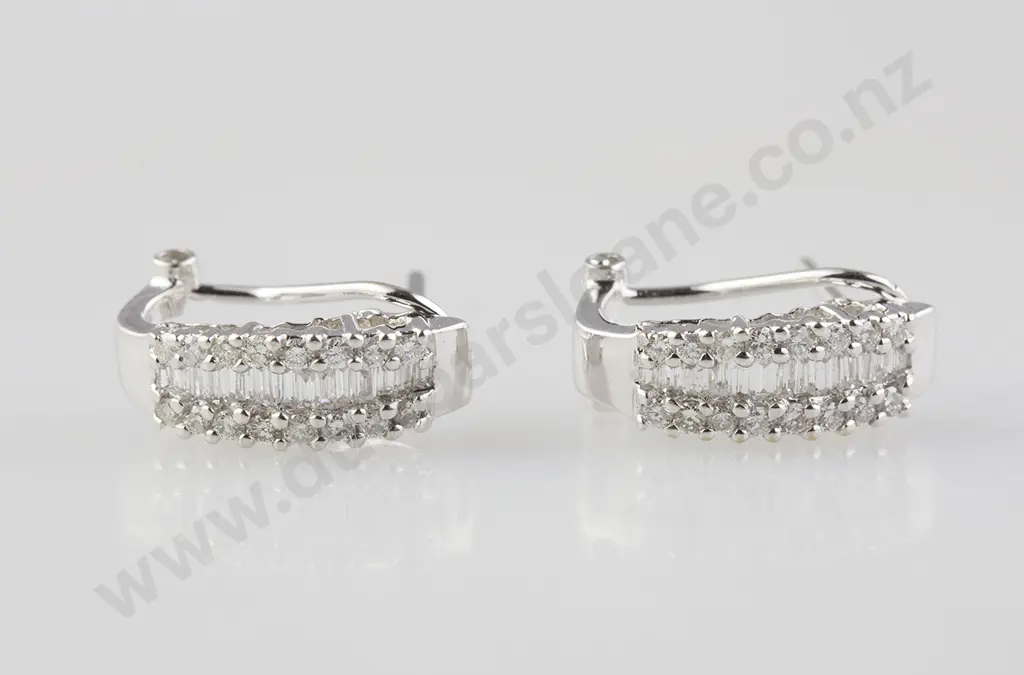 Pair 18ct White Gold Diamond Half Hoop Earrings Image 1++