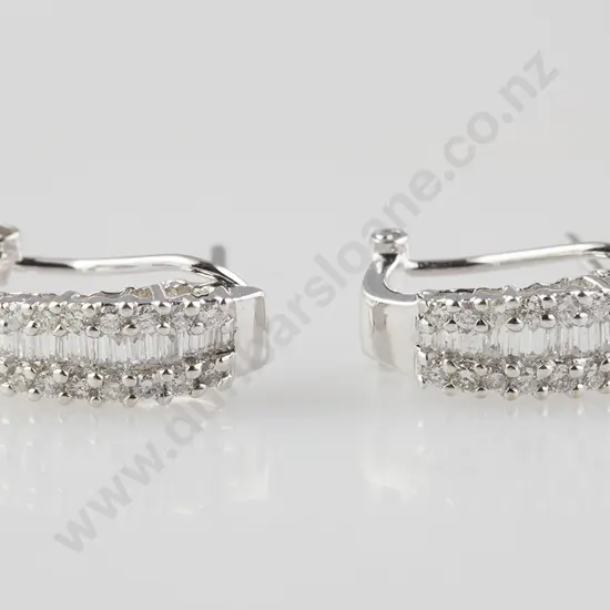 Pair 18ct White Gold Diamond Half Hoop Earrings