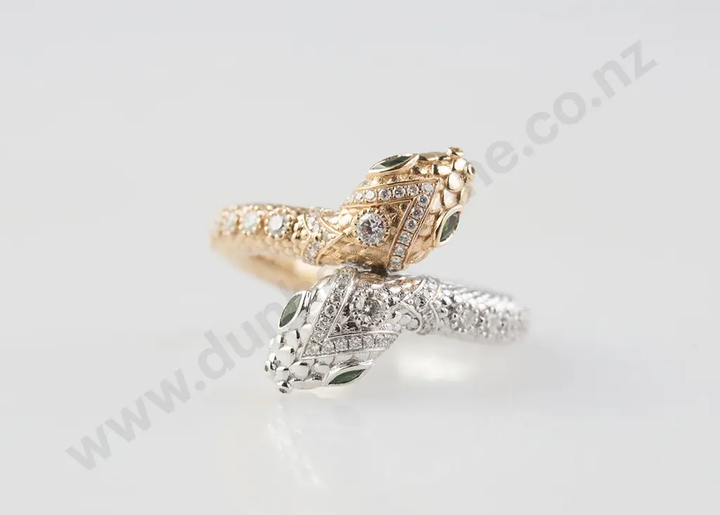 18ct Red and White Gold Diamond Snake Ring Image 1++