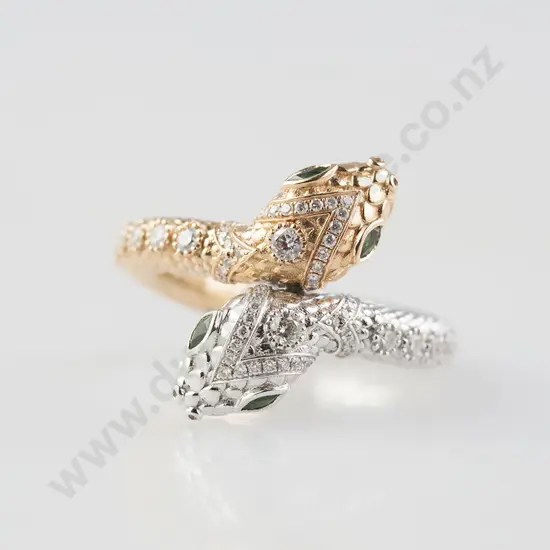 18ct Red and White Gold Diamond Snake Ring