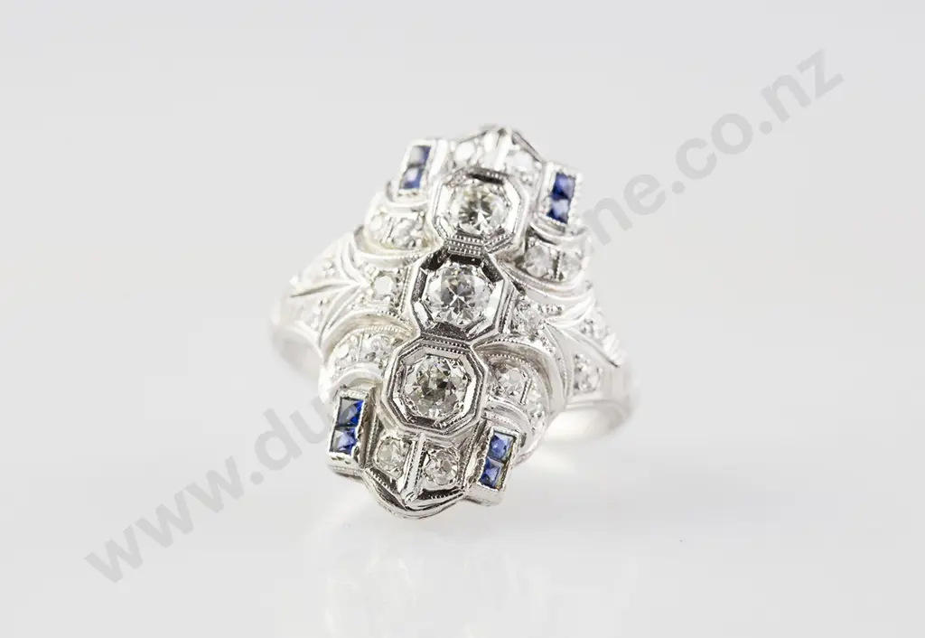 All Platinum 29stone Diamond & Sapphire Cluster Ring Image 1++