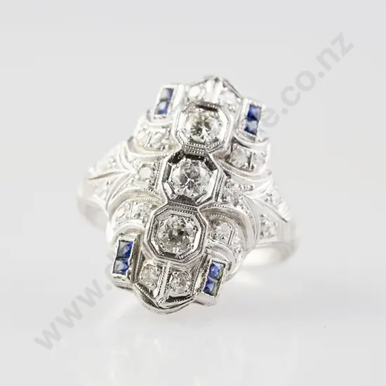 All Platinum 29stone Diamond & Sapphire Cluster Ring