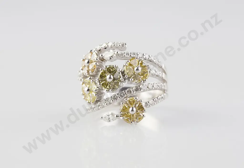 18ct White Gold 80stone Fancy Diamond Band Ring Image 1++