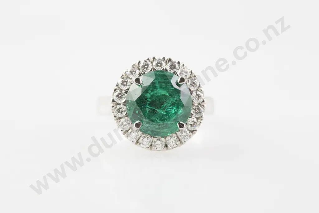 All Platinum 19stone Emerald & Diamond Cluster Ring Image 1++
