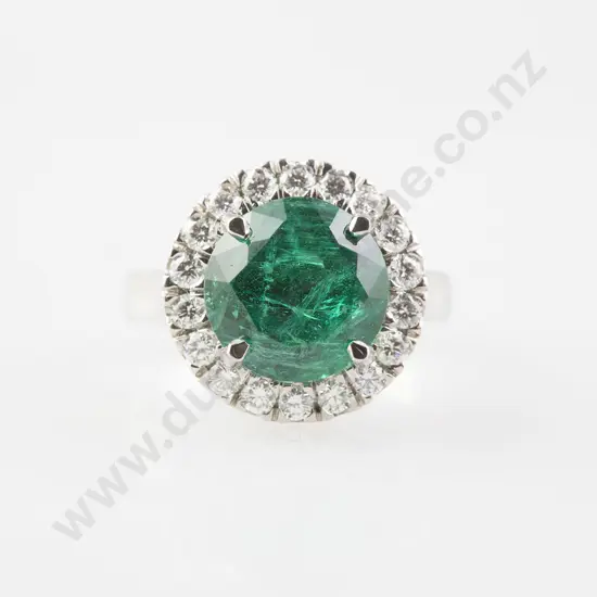 All Platinum 19stone Emerald & Diamond Cluster Ring