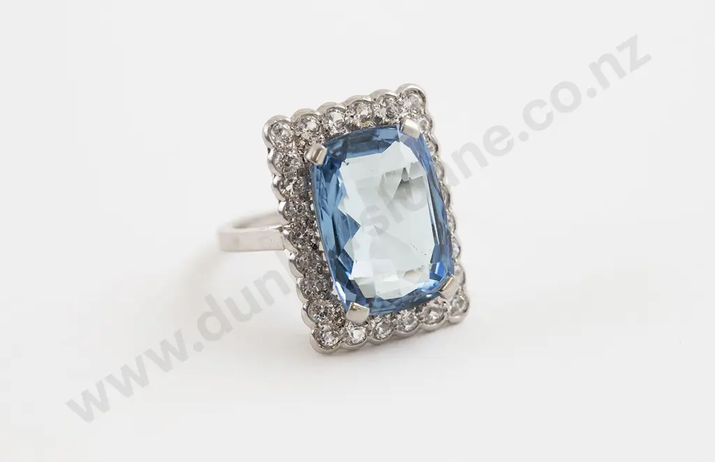 All Platinum 27stone Aquamarine & White Spinel Cluster Ring Image 1++