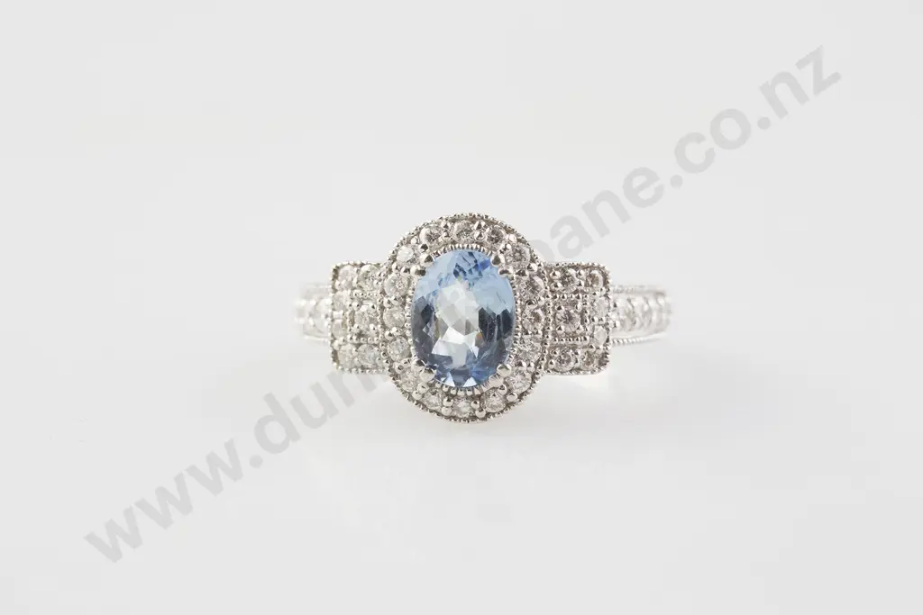14ct White Gold 41stone Aquamarine & Diamond Cluster Ring Image 1++