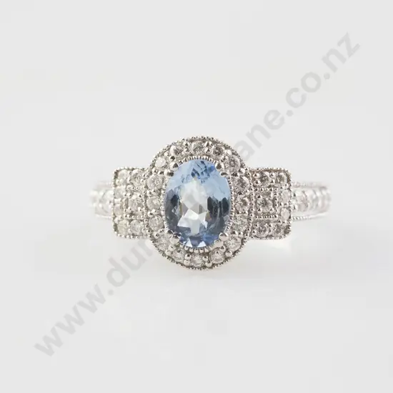 14ct White Gold 41stone Aquamarine & Diamond Cluster Ring