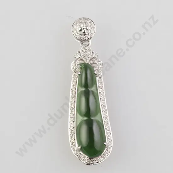 18ct White Gold Fine Jade & Diamond Pendant