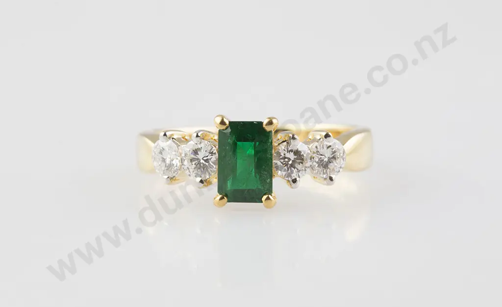 18ct Five Stone Emerald & Diamond Bridge Ring Image 1++