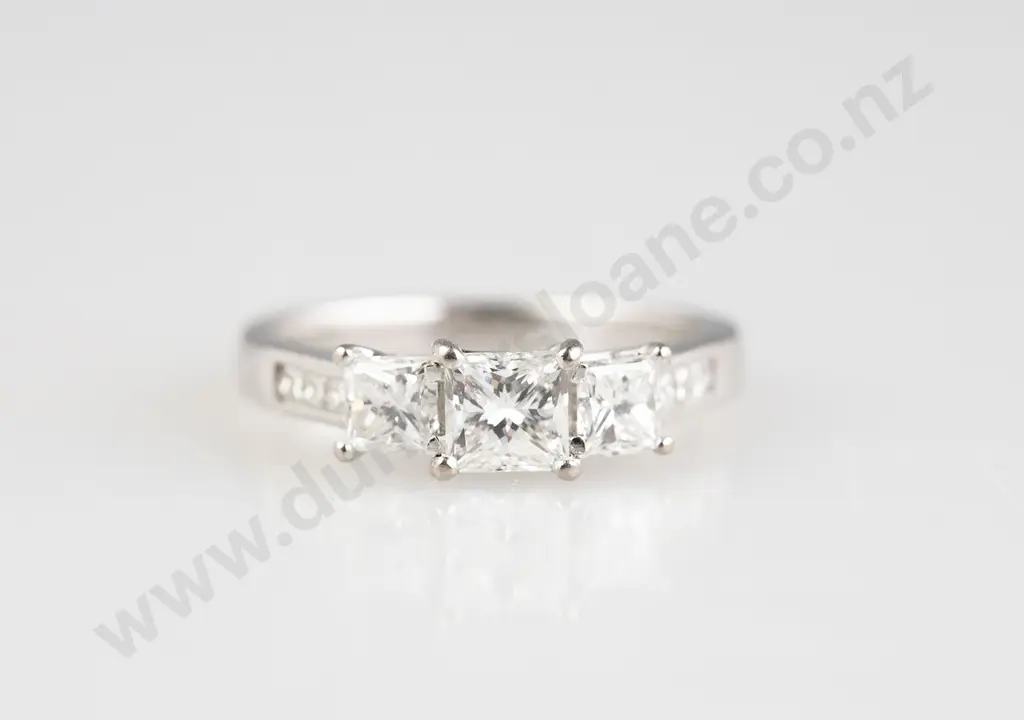 18ct White Gold Three Stone Diamond Bridge Ring Image 1++