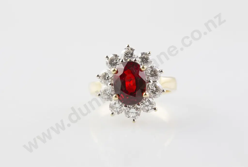 18ct Eleven Stone Red Sapphire & Diamond Cluster Ring Image 1++
