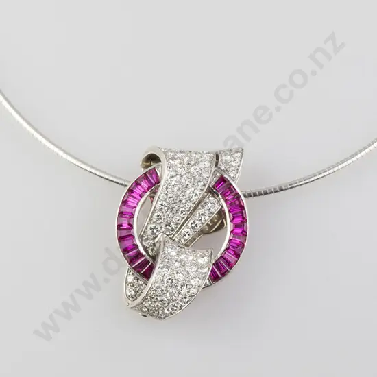 Platinum & 18ct White Gold Art Deco Ruby & Diamond Dress Clip