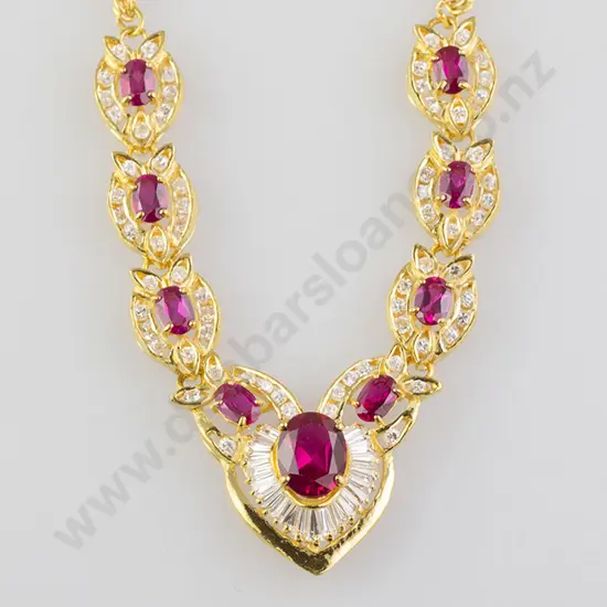 22ct Yellow Gold 100stone Synthetic Ruby & Diamond Necklace