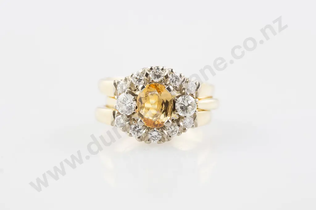 18ct Three Stone Golden Topaz & Diamond Bridge Image 1++