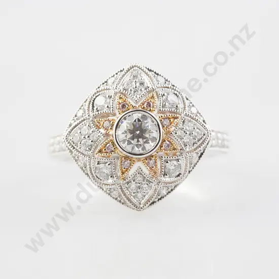 18ct White & Red Gold Art Deco Design Cluster Ring