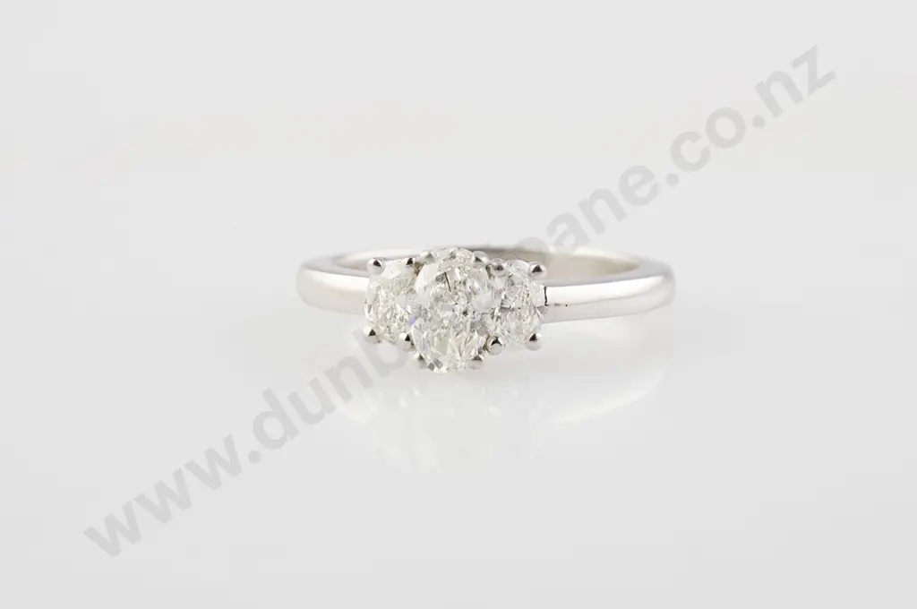 All Platinum Three Stone Diamond Bridge Ring Image 1++