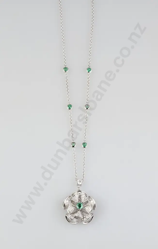 Bvlgari Bulgari Divas Dream Style 18ct White Gold Diamond Emerald Necklace Image 1++