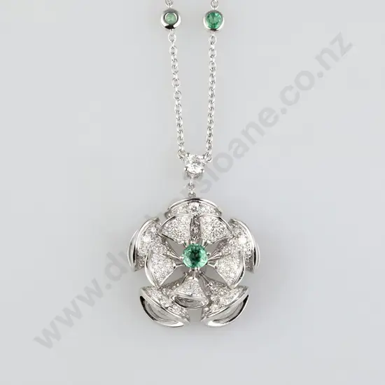 Bvlgari Bulgari Divas Dream Style 18ct White Gold Diamond Emerald Necklace