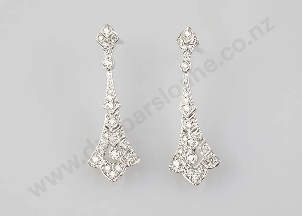 Pair 18ct White Gold & Diamond Pendant Earrings Image 1++