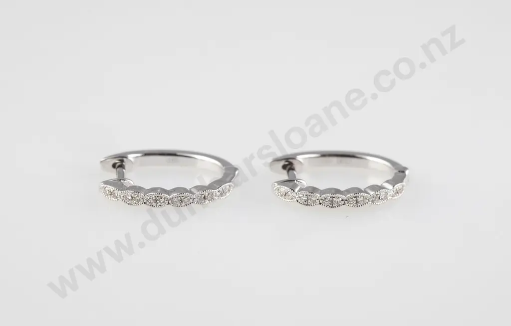 Pair 18ct White Gold Diamond Hoop Earrings Image 1++