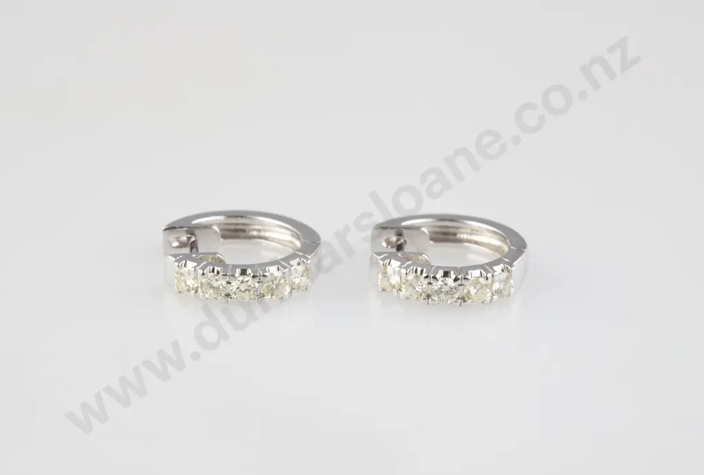 18ct White Gold Diamond Hoop Earrings Image 1++