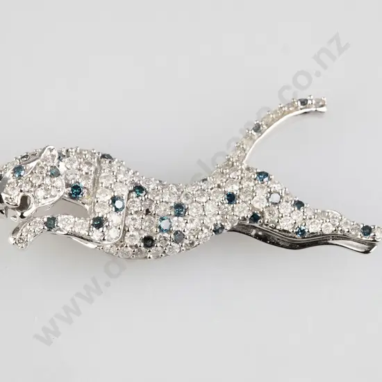 14ct White Gold 118stone Diamond Jaguar Pendant