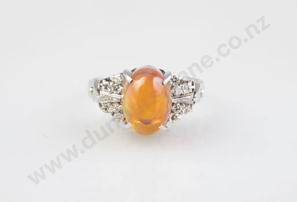 All Platinum 15stone Fire Opal & Diamond Dress Ring Image 1++