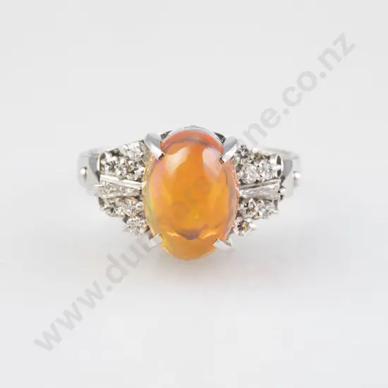 All Platinum 15stone Fire Opal & Diamond Dress Ring