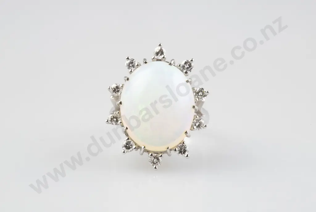 14ct White Gold 11stone Opal & Diamond Cluster Ring Image 1++
