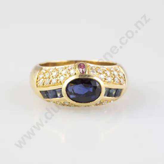 18ct 42stone Sapphire Ruby & Diamond Dress Ring