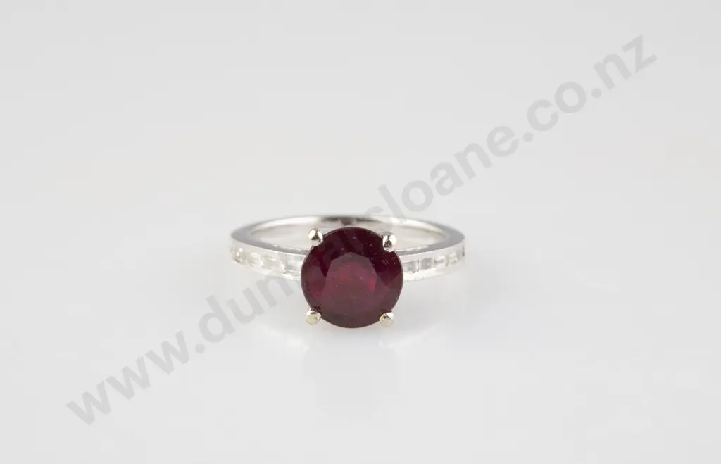 18ct White Gold Single Stone Ruby Dress Ring Image 1++