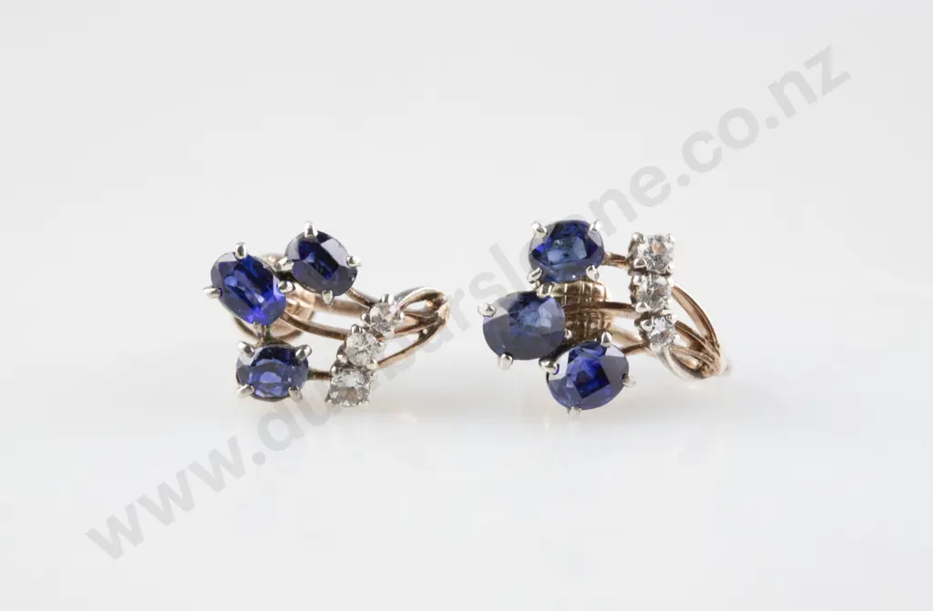 9ct Sapphire & White Crystal Spray Earrings Image 1++