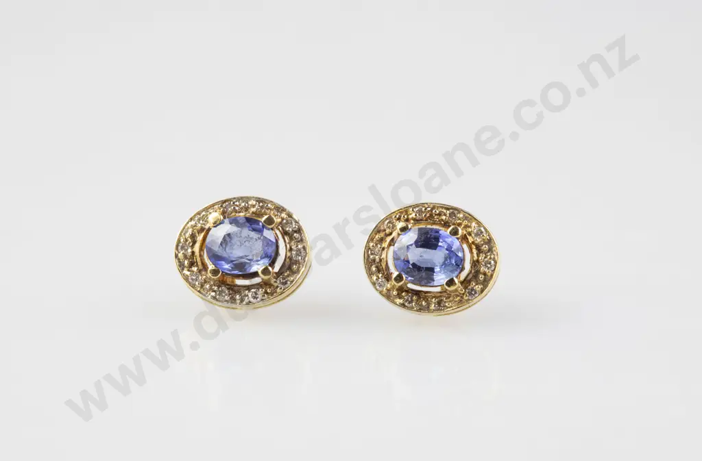 Pair 18ct Sapphire & Diamond Cluster Earrings Image 1++