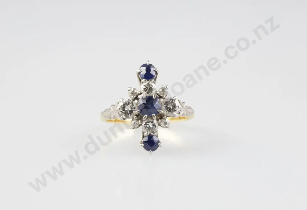 18ct Eleven Stone Sapphire & Diamond Cluster Ring Image 1++