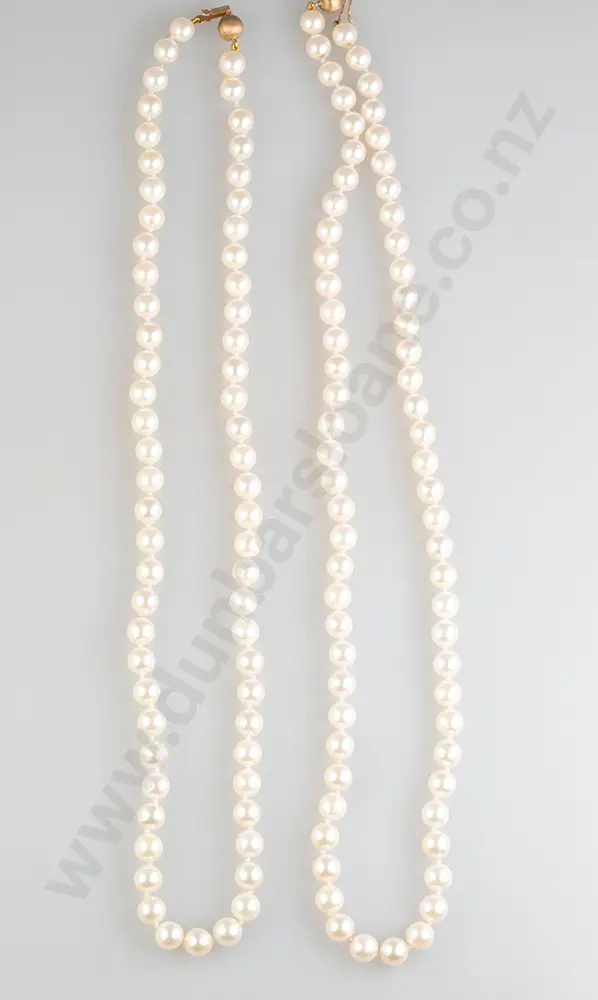 Two Matching Single Strand Cultured Pearl Necklaces Image 1++