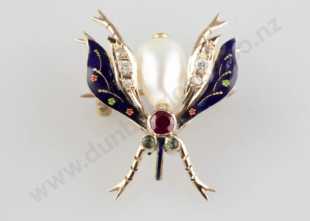 14ct Enamel & Gem Set Bug Brooch Image 1++