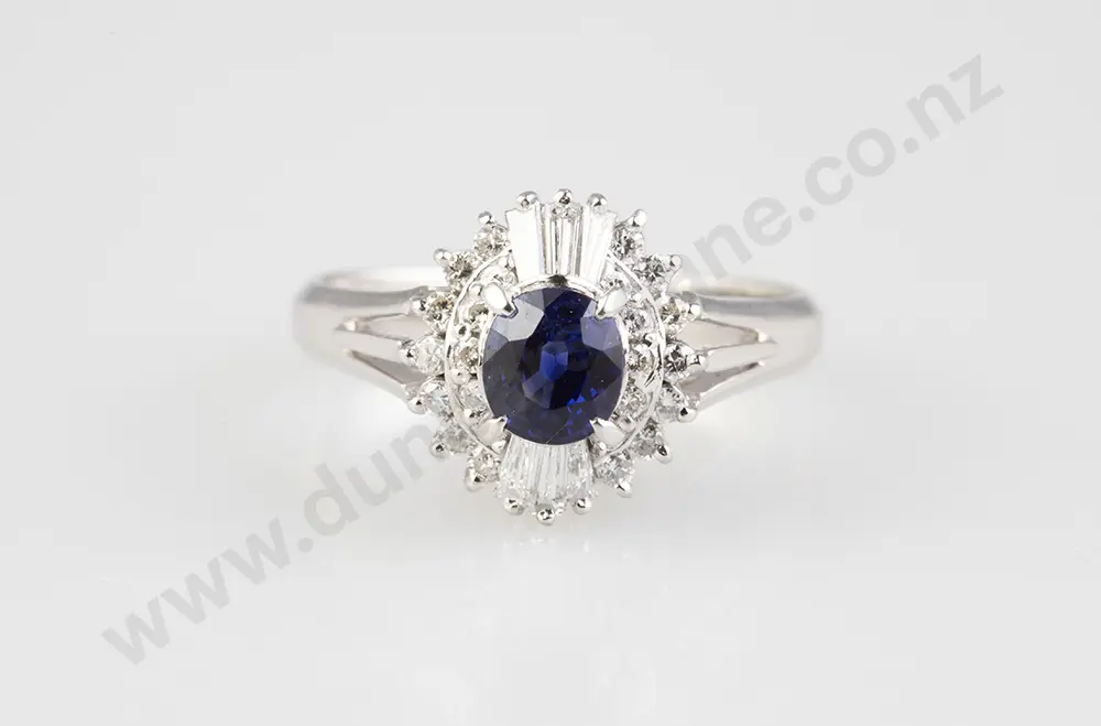 All Platinum 33stone Sapphire & Diamond Cluster Ring Image 1++