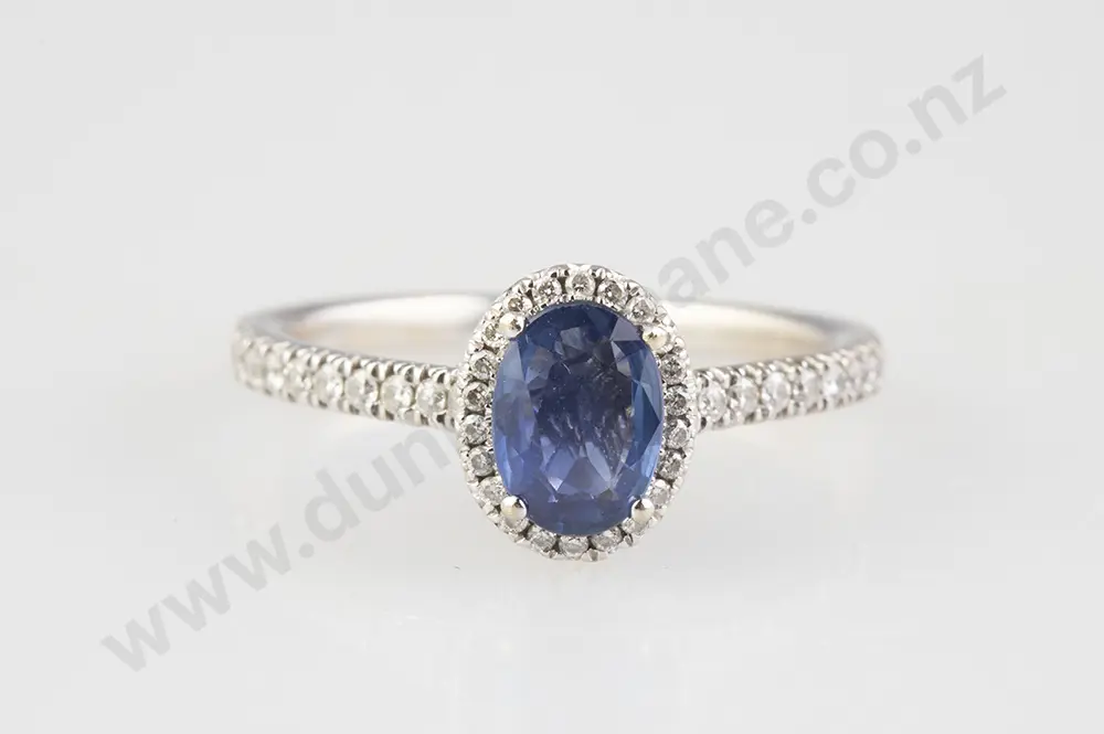 14ct White Gold 61stone Sapphire & Diamond Cluster Ring Image 1++