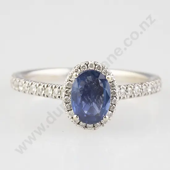 14ct White Gold 61stone Sapphire & Diamond Cluster Ring