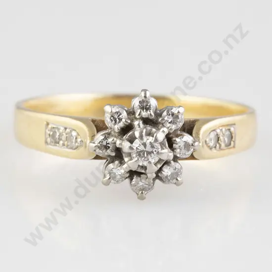 18ct Nine Stone Diamond Floret Cluster Ring